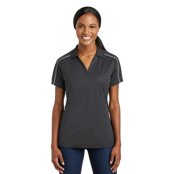 Sport-Tek Ladies Micropique Sport Wick Piped Polo-2XL (Iron Grey/ White)