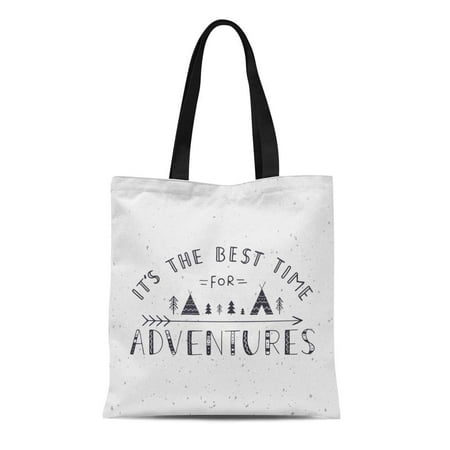 SIDONKU Canvas Tote Bag It the Best Time for Adventures Lettering and Wigwams Durable Reusable Shopping Shoulder Grocery (Best Time For Shopping)