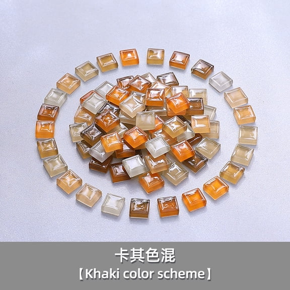 Zhuge 200 Pcs Mixed Color 1×1cm Square Laser-Cut Crystal Glass Mosaic Tiles, DIY Creative Art Craft Materials for Home Decor & Art Projects, Khaki Series
