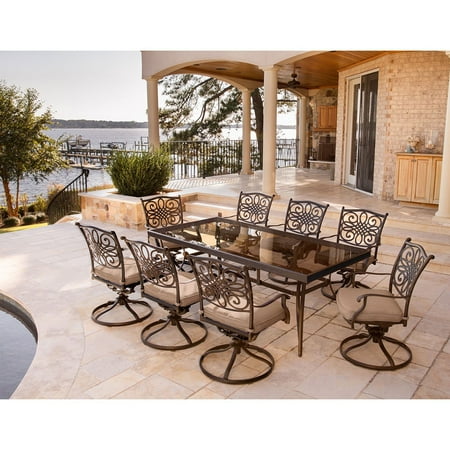 Hanover Traditions 9-Piece Aluminum Outdoor Dining Set, Natural Oat