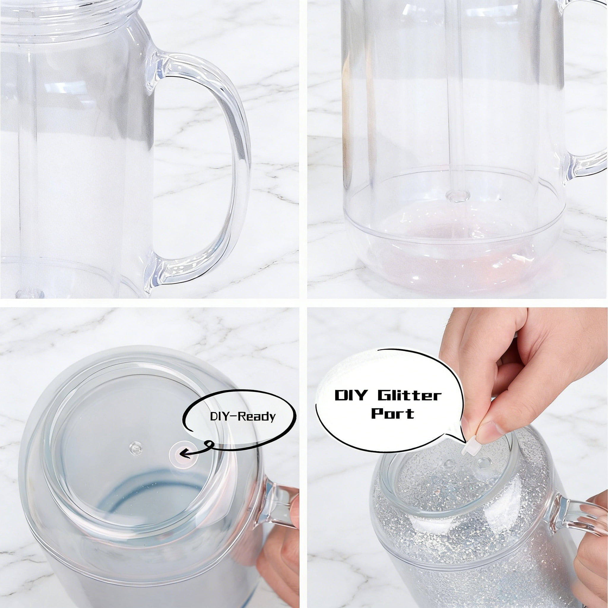 22oz Mason Jar Style Glitter Tumbler - Custom DIY Liquid Glitter Cup with Lid & Straw, BPA-Free PS Plastic, Reusable for Smoothies, Coffee, Parties, Travel & Holiday Gifting