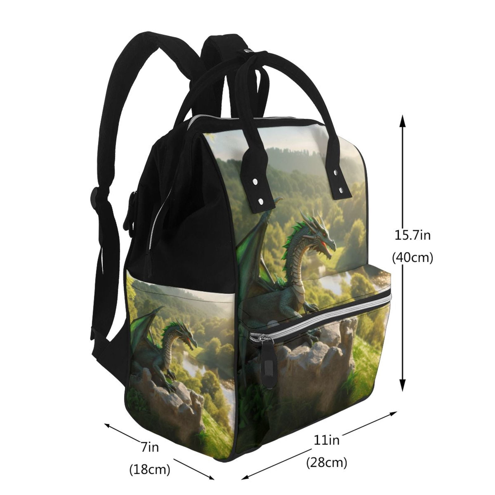 Ratiio Deep Forest Stone Green Dragon Mummy Backpack - Waterproof Twill Canvas, Large Capacity Diaper Bag with Multiple Pockets and Adjustable Straps