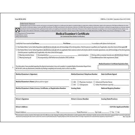 DOT FMCSA Medical Examiner Certificate 15-pk. - 2-Ply, 4.25" x 5.25" - Commercial Driver Medical Certification to Comply with 49 CFR 391.43 DOT Medical Card Requirements