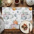 thumbnail image 3 of Orange Fall Thanksgiving Pumpkin Placemat of 1 PC, Vintage White Wood Textured Table Mats Washable Heat-Insulation Non-Slip Place Mats for Kitchen Dinner Table Indoor Outdoor Decor,13x19 Inch, 3 of 9