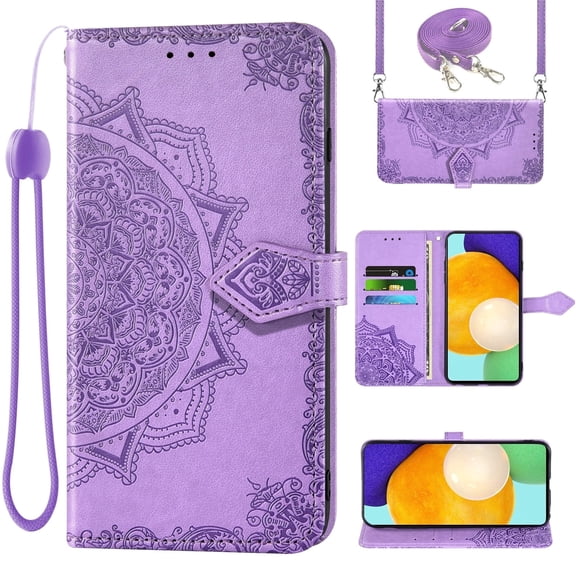 Asuwish Screen Protector Included Mandala Flower Hard Shell Wallet Cell Phone Case with Tempered Glass Screen Protector for TCL Ion X/Ion V/40Z T607DL, Purple