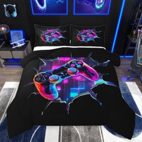 Homewish Cartoon Game Console Bedding Comforter Set, Modern Video Game Player Twin Comforter Sets, Teens Kids Boys Girls Reversible Bedding Set, Microfiber Bedroom Decor, 2pcs