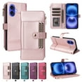 thumbnail image 2 of Designed for iPhone 16 Crossbody Wallet Phone Case, With Shoulder Strap&Wrist Strap,Flip Folio Kickstand,Card Slots,Zipper Pocket,PU Leather Magnetic Snap Shockproof Phone Case,Rosegold, 2 of 13