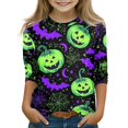 thumbnail image 3 of Ghost Halloween Shirt Girls Cute Graphic 3/4 Sleeve T Shirt Halloween Print Spooky Season Fall Casual Top Kids Party Wear 2026,6-7 Years,Fluorescent Green, 3 of 7