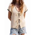 thumbnail image 3 of Women Summer Cable Knit Cardigan Sweater Tie Front V Neck Oversized Knitwear Color S, 3 of 8