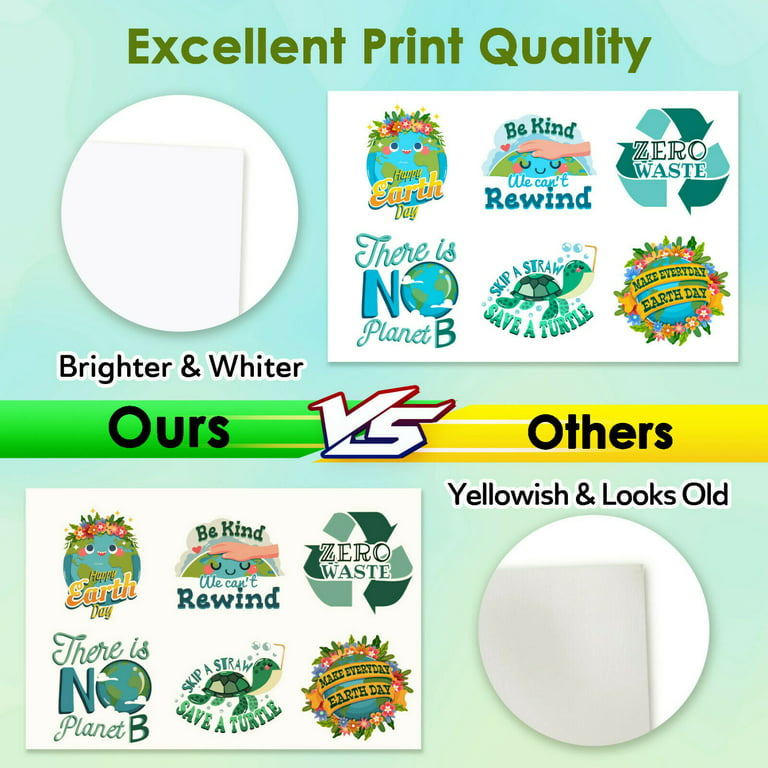 A-Sub Printable Vinyl Sticker Paper Glossy White Removable Waterproof  Sticker Paper for Inkjet Printer, Bulk 100 Sheets Compatible with Cricut,  and