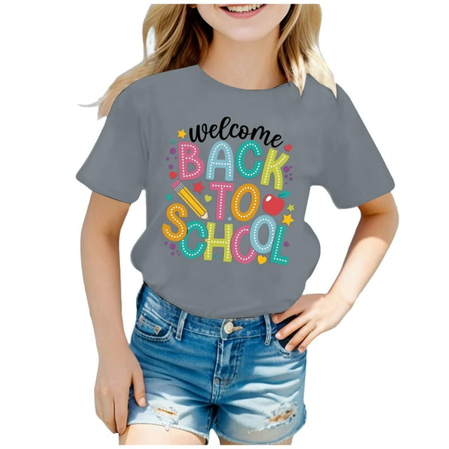 HNMKIU Hauts Tendance pour Filles T-Shirts Graphiques pour la Rentrée Scolaire - T-Shirts Col Rond Élégants et Confortables pour un Usage Quotidien