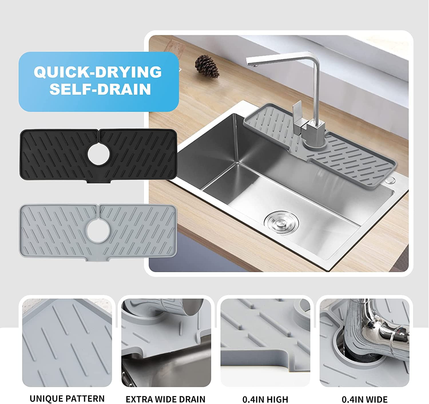 1pc Multifunctional Silicone Faucet Draining Mat, Splash-proof &  Anti-overflow For Kitchen Sink