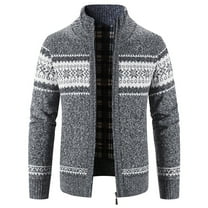 Lu's Chic Men's Long Sleeve Cardigan Sweaters Christmas Winter Thermal Cable Knit Thick Fleece Lined Slim Fit Zipper Sweater Comfy Business Casual Jackets & Coats Pocket Dark Grey 44