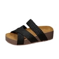 thumbnail image 3 of Taqqpue Womens Sandals Slide Wedge Sandals Comfortable Anti-Slip Open Toe Beach Slippers Flat Thick-Soled Sandals Bohemia Espadrilles Platform Sandals Women Dressy Summer Outdoor Beach Walking Shoes, 3 of 5