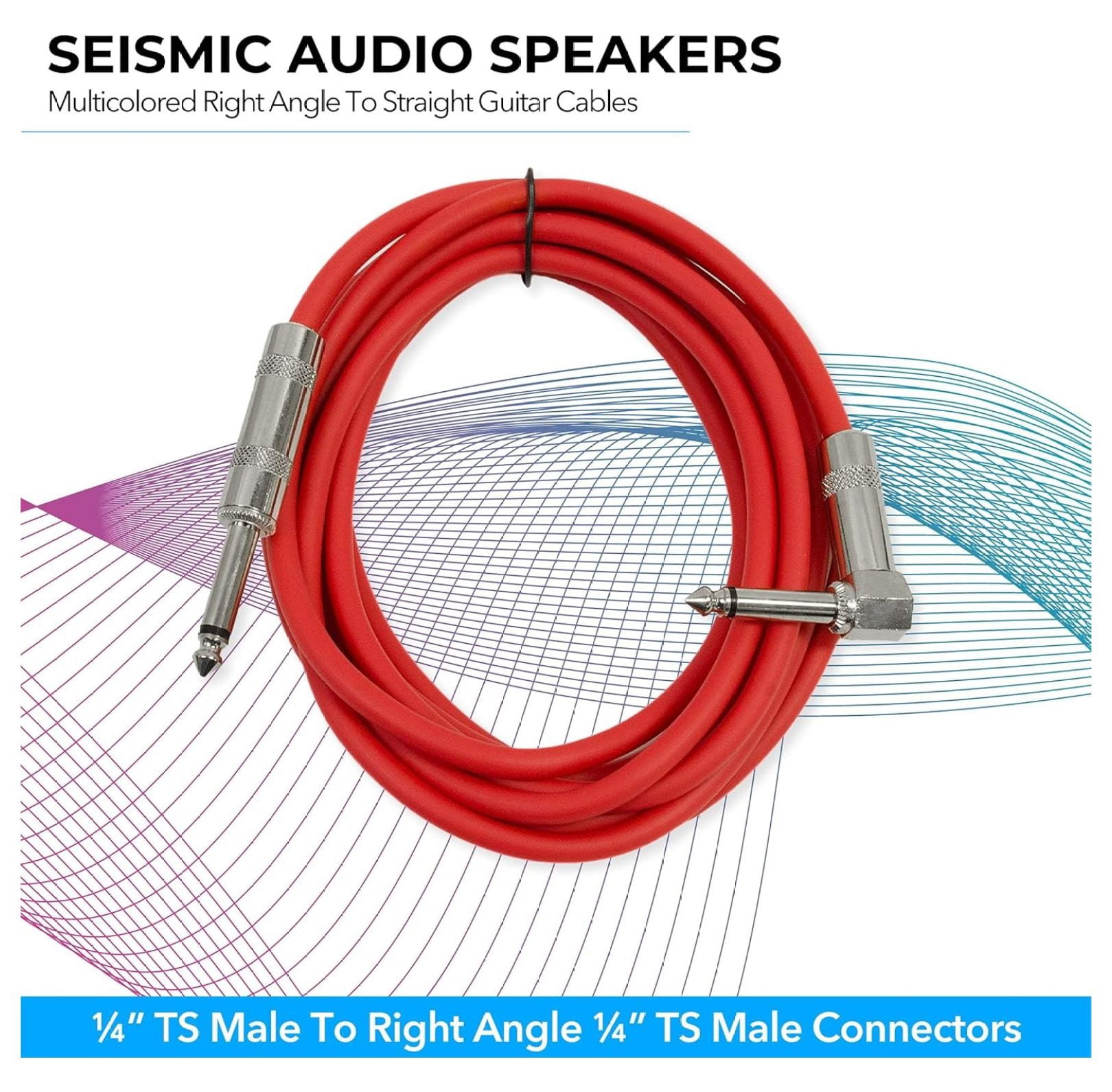 Speakers Guitar Cables, Right Angle To Straight Guitar Cables, Multicolor, 10 Feet, 6 Pack