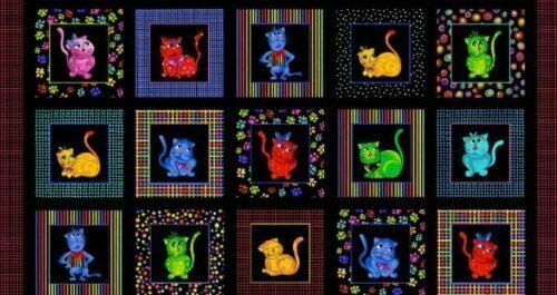 Loralie 'Cool Cats' Panel on Black Cotton Fabric