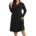 thumbnail image 2 of ClodeEU Women's Plus Size Long Sleeve Lapel Neck Half Zip Dress,Casual Trendy Loose Dress Black,Womens Plus XXXL, 2 of 6