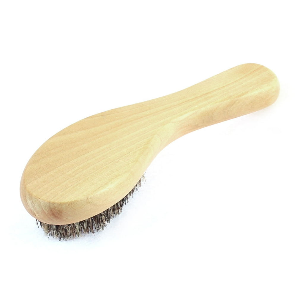 Wooden Handle Handheld Curved 7 Rows Bristle Horse Hair Brush Beige