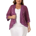 thumbnail image 1 of Cardigan de encaje de ganchillo para mujeres de tallas grandes Agnes Orinda para el Día de San Valentín, casual, de manga 3/4, ligero y transparente, cubre verano 1X púrpura, 1 of 6