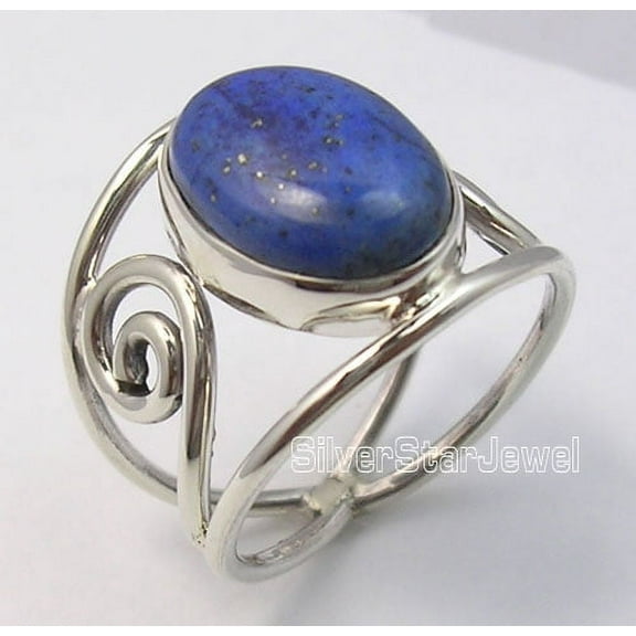 925 Pure Silver Lapis Lazuli Semi Precious Gemstone Art Ring Size 5