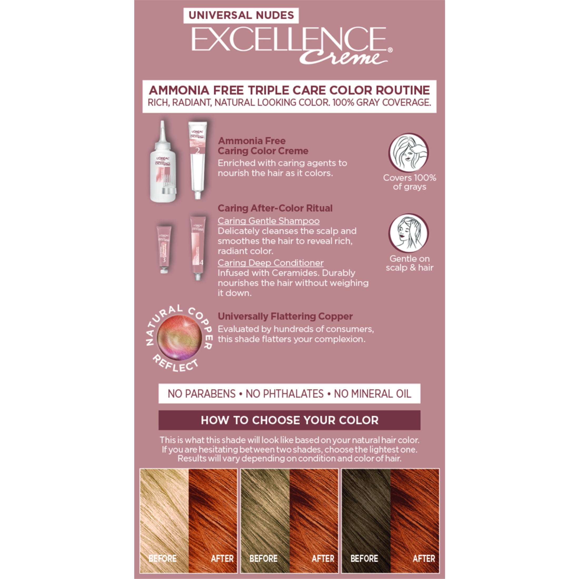 L'Oréal Paris Excellence Creme Permanent Triple Protection Hair Color for Adults, Core Natural Copper, 1 Kit