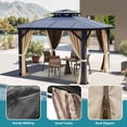 thumbnail image 3 of Dextrus 10' x 10' Hardtop Gazebo, Double Roof Polycarbonate Canopy, Outdoor Shelter with Mosquito Netting & Privacy Curtains, Heavy-Duty Metal Frame for Patio, Backyard, Deck and Lawn, Brown, 3 of 10