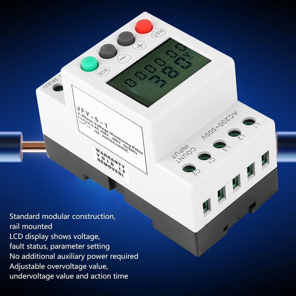 Power Supply Monitor Relay Over Under Voltage Phase Failure LCD Display Protector 3 Phase Voltage Monitor Relay for Pumps Crane Elevator 
