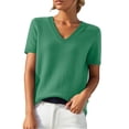 thumbnail image 2 of LIZUOJUNF Sweater for Women V Neck Trendy Summer Tops 2026 Round Neck Short Sleeve Lightweight Soft, 2 of 9