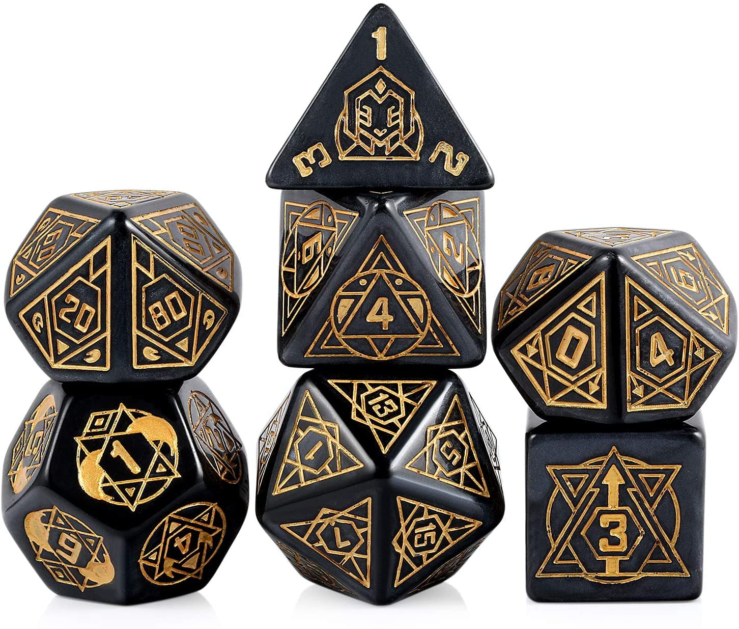 Black with Gold Number DNDND Constellation Patterns DND Dice with Metal Tin for Role Playing Game Dungeons and Dragons 25mm Giant Polyhedral Dice Set D&D 