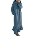 thumbnail image 1 of Vestido holgado de manga larga con capucha y estampado liso para mujer talla grande - Vestido informal tipo sudadera con bolsillos, primavera/otoño/invierno, 1 of 5