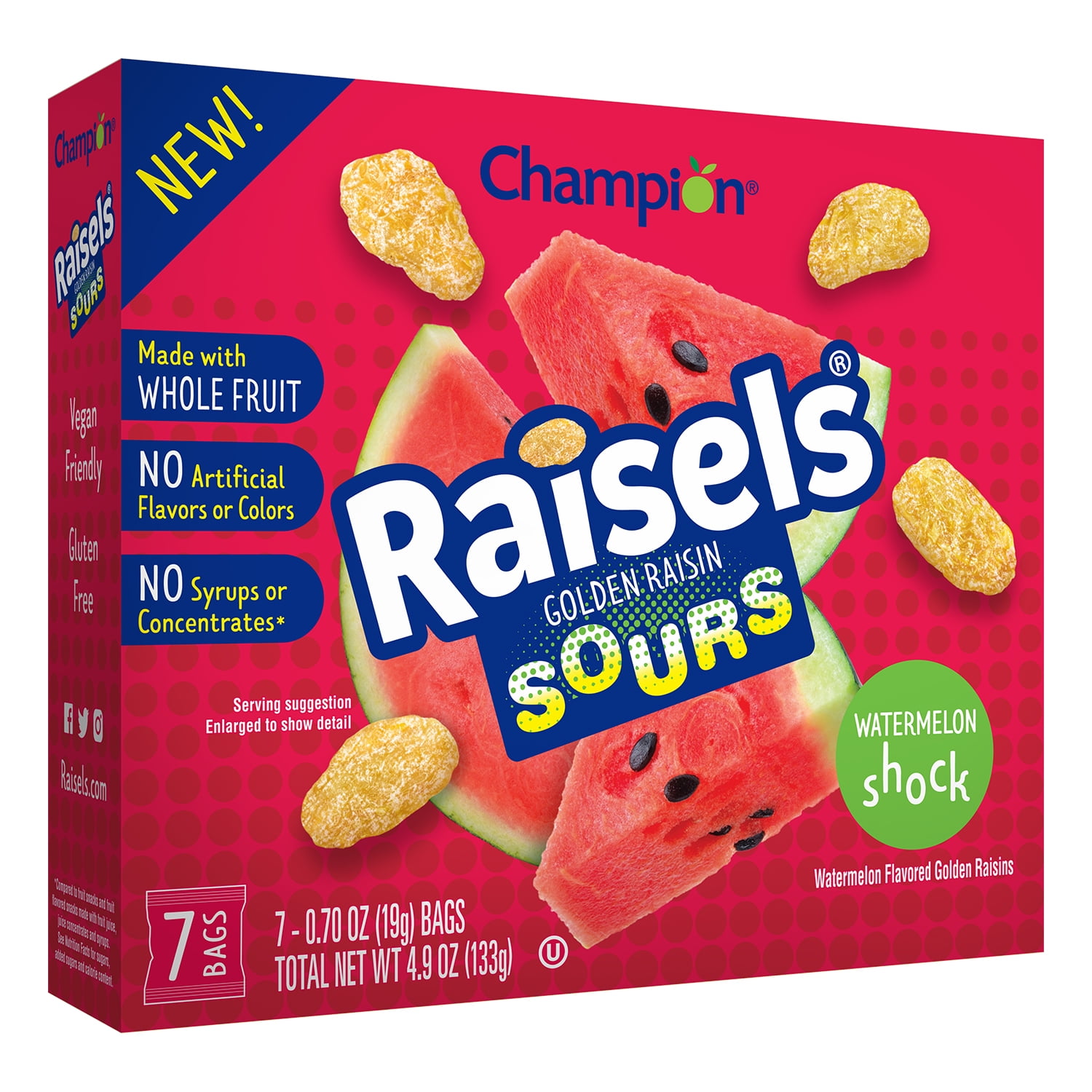Raisels Watermelon Sour Raisins Snack, 0.7 oz (7 Bags)