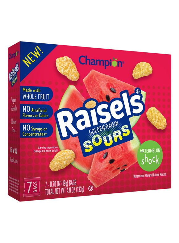 Raisels Watermelon Sour Raisins Snack, 0.7 oz (7 Bags)