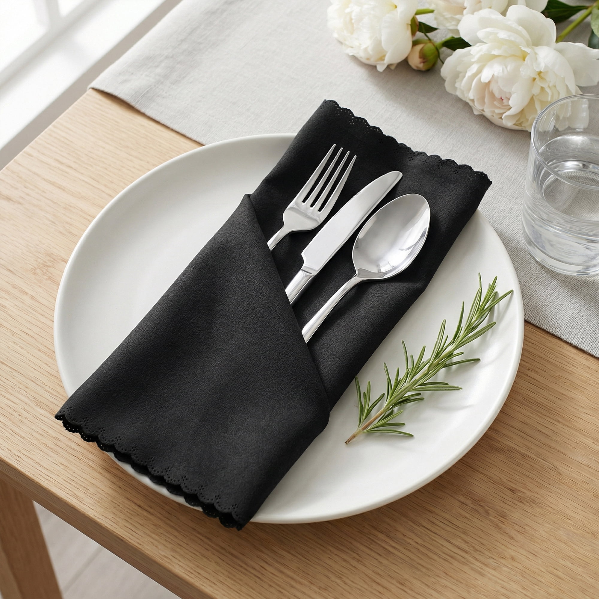 Unique Bargains 12Pcs Satin Washable Cloth Napkins Black 17x17inch