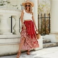 thumbnail image 6 of Women Boho Vintage Floral Print Long Skirt Summer Tiered Maxi Skirt Wine L, 6 of 7