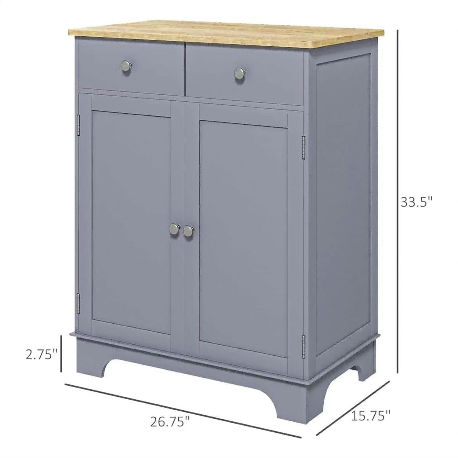 Demi Bonn 33" Kitchen Storage Cabinet Solid Wood Top Sideboard Floor Cupboard, Adjustable Shelf & 2 Drawers for Home Organization, Gray
