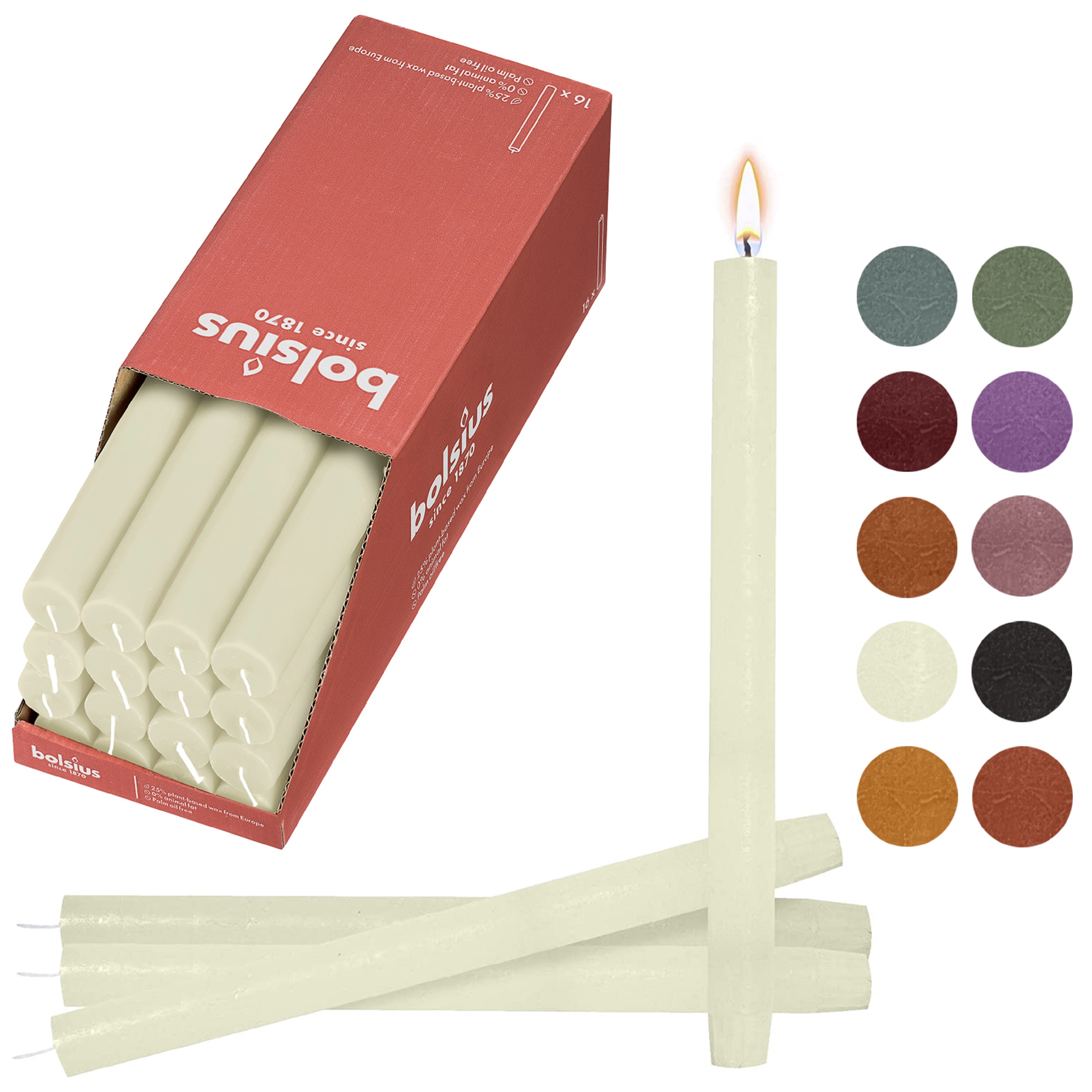 Bolsius 10.5 Inch Ivory Rustic Taper Candles 16 Pack Gift candle set