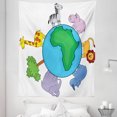 thumbnail image 1 of Zoo Tapestry, World Continent Cartoon Animals Lion Giraffe Zebra Hippo, Fabric Wall Hanging Decor for Bedroom Living Room Dorm, 5 Sizes, Multicolor, by Ambesonne, 1 of 1