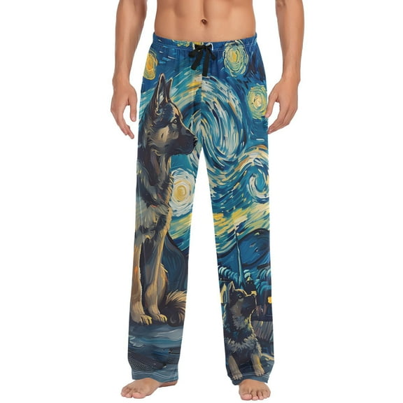 JSTEL Dog Van Goghs Starry Night Sky Men's Sleepwear Mens Pajama Pants Bottoms with Pockets, S