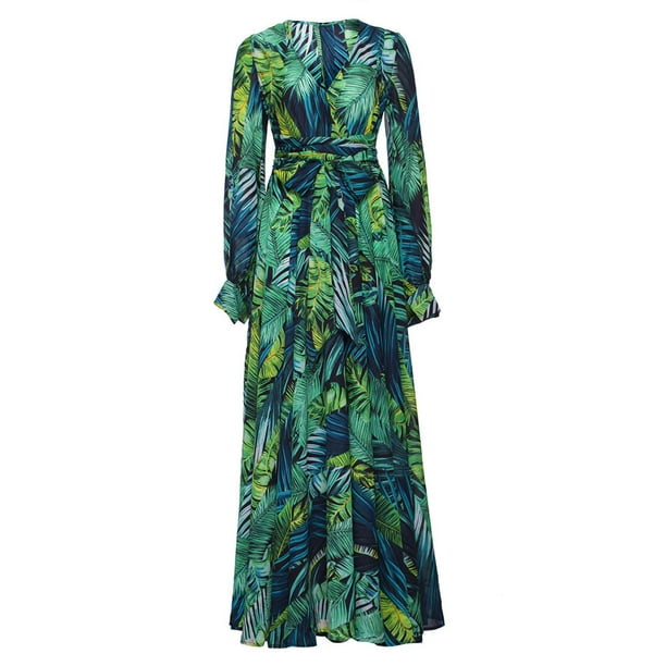 long sleeve tropical maxi dress Amazon.com: Women's Maxi Flowy Tropical Floral Long Sleeve Party Dress, Belted A-line Deep V Neck High Waist Swing Beach Vacation Dresses Green : Clothing, Shoes & Jewelry