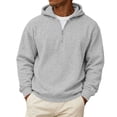 thumbnail image 3 of Sorvello Men's Fleece Big and Tall Hoodie Quarter Zip Fuzzy Sweatshirt Classic Warm Comfy Athletic Work Casual Fall Winter Top for Men Light Gray S, 3 of 8