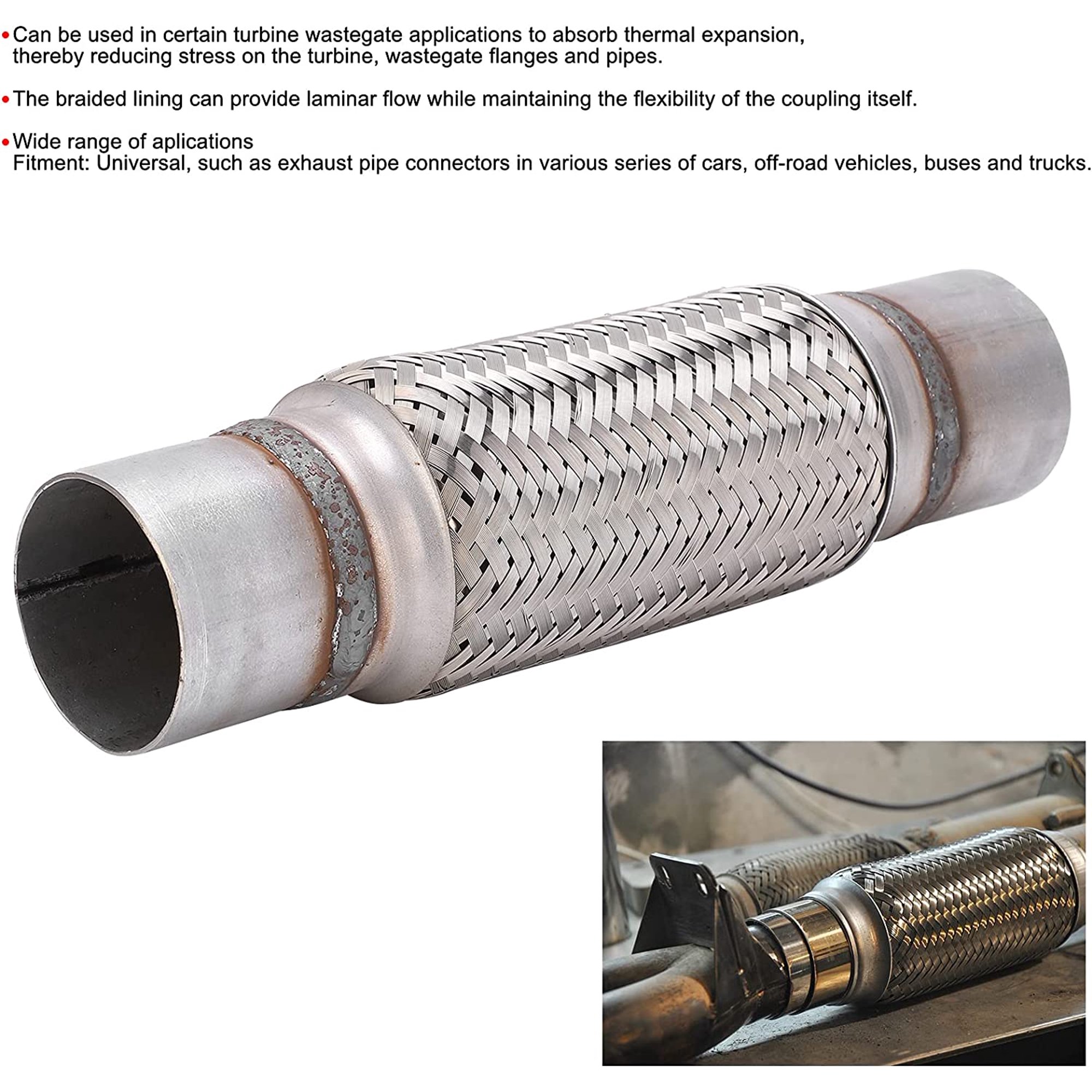 Tuyau Flexible Échappement Acier Inoxydable - Raccord Double Tresse Auto | Pièce Remplacement Silencieux