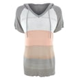 thumbnail image 4 of Otvok Women's Fashion Color Block Pullover Knitwear Short Sleeved Striped Short Sleeve Hooded Tops, 4 of 6