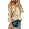 thumbnail image 2 of HXWCHs Women's Sequin V Neck Slouchy Tank Top Glittering Casual Bling Bling Shirt Gold S, 2 of 4