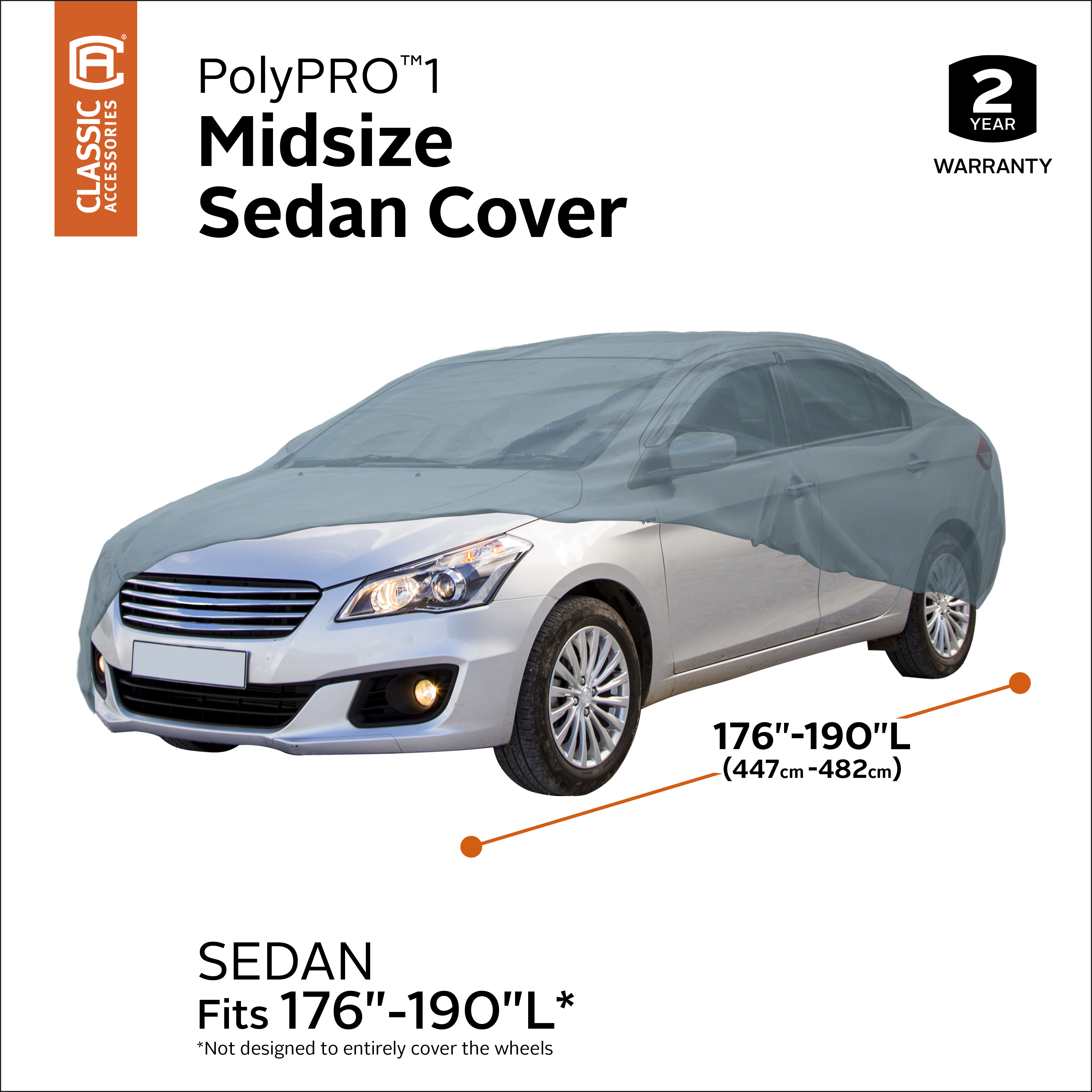Classic Accessories OverDrive PolyPRO™ 1 Mid-Size Sedan Car Cover, 176" - 190"L, Biodiesel - image 4 of 8