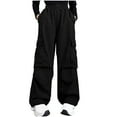thumbnail image 2 of fnnxnal Juniors' Black Cargo Pants 14T - Nylon-Spandex Stretch, Multiple Functional Pockets, Elastic Waist, Wide-Leg Casual Fit for School & Outdoor Play, 2 of 5