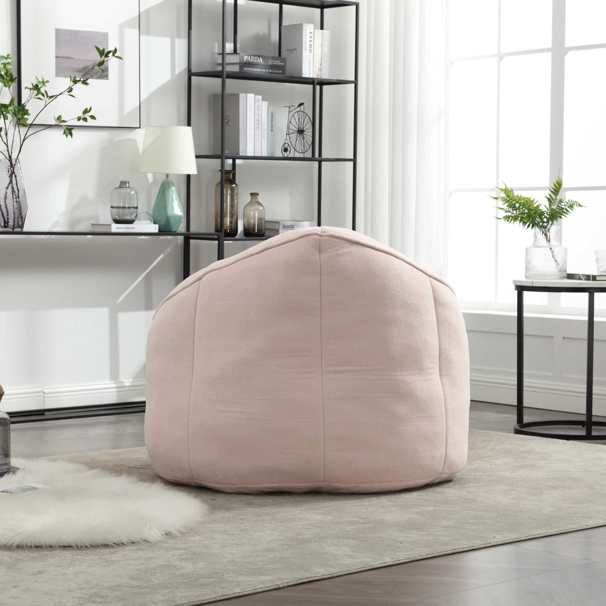 Jopath Bean Bag Chair with Footstool, Lazy Sofa for Adults and Kids, Floor Sofa for Gaming Reading Living Room Bedroom Pink