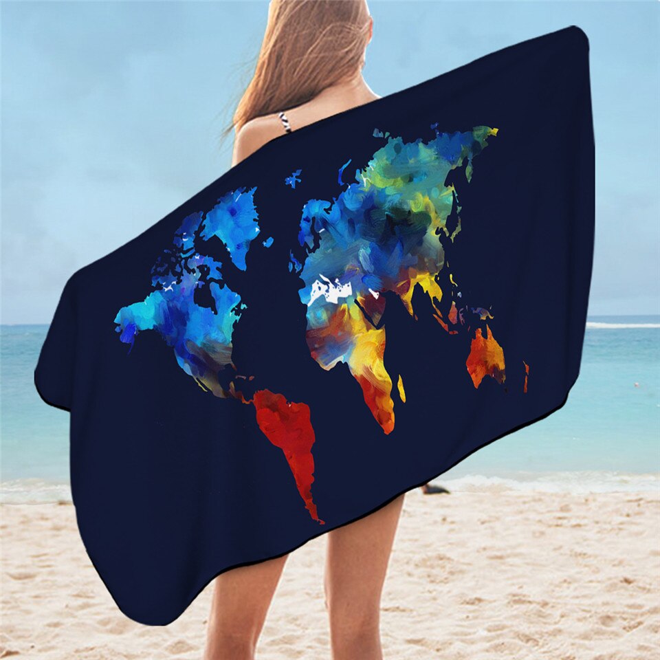 World Map Bath Towel Bathroom African Map Microfiber Beach Towel