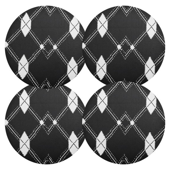 Ryvnso Black White Plaid Checkered Round Plate Mats Dining Table Placemat Set of 4 for Holiday Decoration