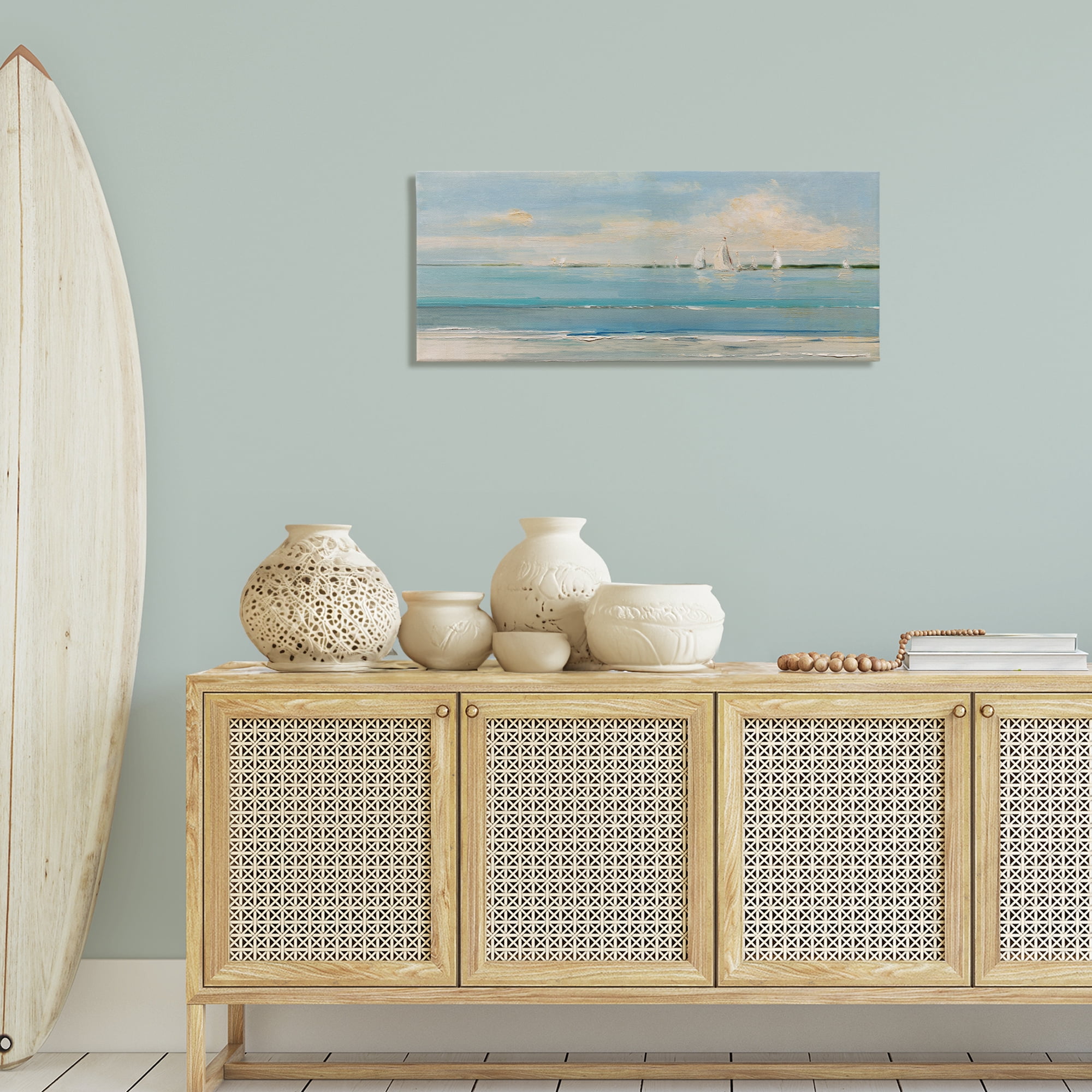 Stupell Industries Distant Painterly Sailboats Nautical & Beach Painting Wrapped Canvas Art Print Wall Art, 40 x 17
