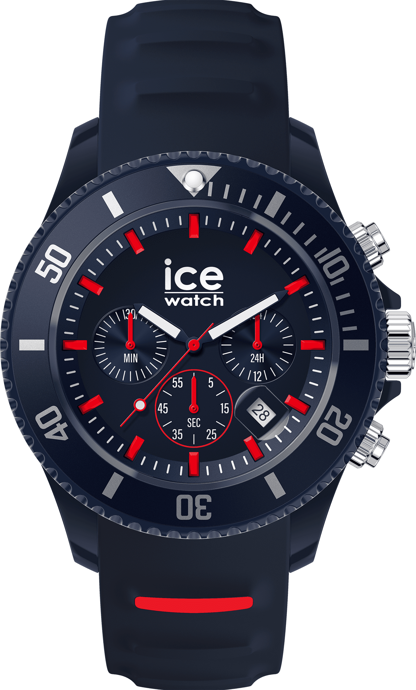 ICE-WATCH - ICE Chrono Dark Blue Red - Men's Chronograph Wristwatch with Silicon Strap - 021425 (Medium) - 10 ATM Water Resistant Watch for Men, Suitable for Swimming